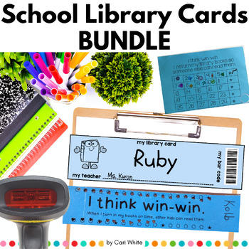 Preview of School Library Card Bundle for Barcodes Shelf Markers & Book Return Rewards