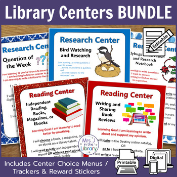 Preview of All the Library Centers BUNDLE + Center Menus / Trackers & Learning Badges
