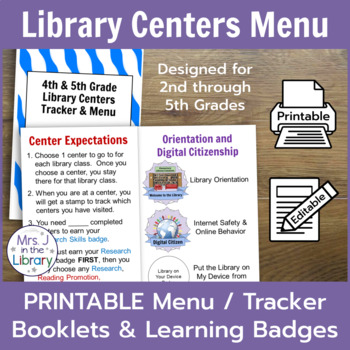 Preview of Library Centers Tracking Booklets & Learning Badges [PRINTABLE]