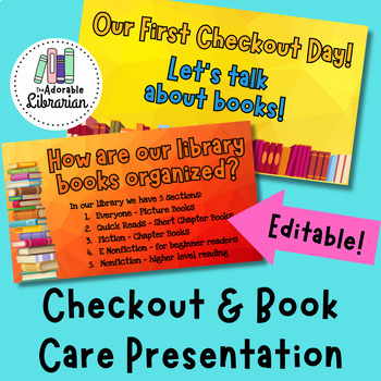 Preview of Library Checkout and Book Care Presentation with Activity 