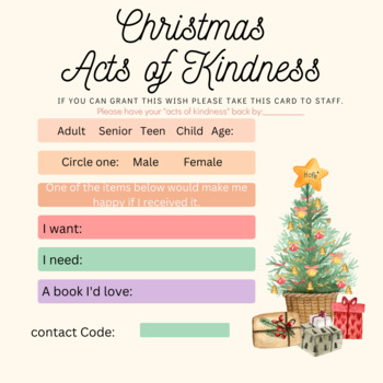 Preview of Library Christmas Passive program Acts of Kindness
