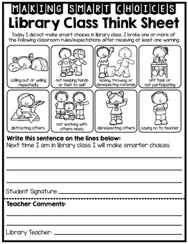 Preview of Library Class Student Reflection - Behavior - Think Sheet