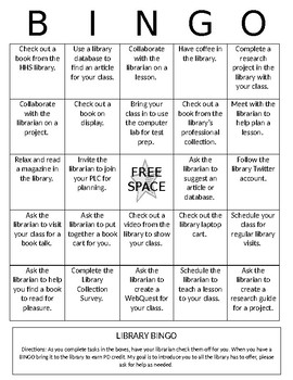 Library Collaboration BINGO by High School Library Lady | TpT