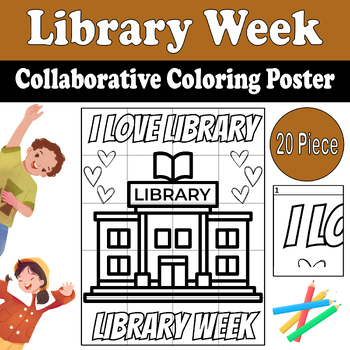 Preview of Library Collaborative Coloring Poster | Library Week Activities | 30x37.5-inch