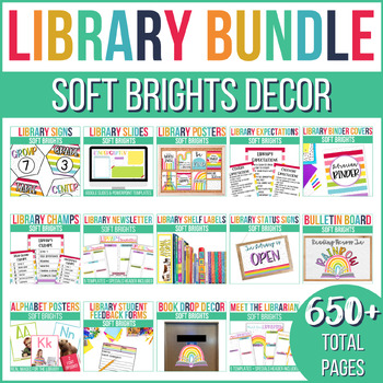 Preview of Library Decor BUNDLE | Soft Brights | EDITABLE