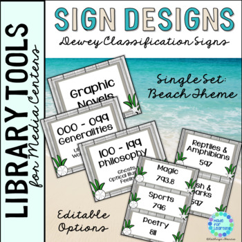 Preview of Library Dewey Decimal Posters and Signs Beach Theme