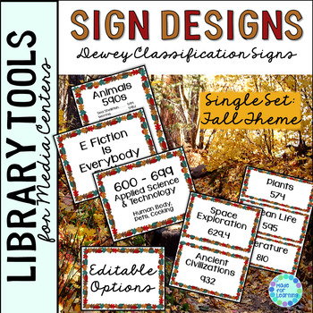 Preview of Library Dewey Decimal Posters and Signs Fall Theme