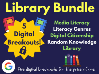 Preview of Library Digital Breakout Bundle: (Media Literacy, Literacy Genres, Escape Rooms)