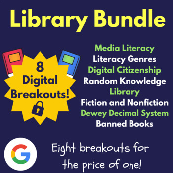 Preview of Library Digital Breakout Bundle (Library Skills Escape Rooms)