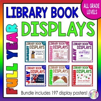 Preview of Library Display Posters Bundle - Monthly Library Signs - Library Genre Posters