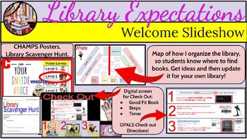 Preview of Library Expectations: First Week of School Welcome Slideshow