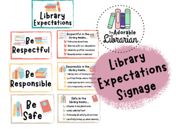 Preview of Library Expectations Signage Posters Rules - NOW FULLY EDITABLE!
