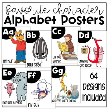 Preview of Library Favorite Book Characters Printable Alphabet Letter Posters