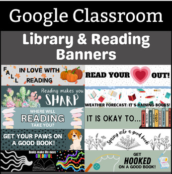 Preview of Library Google Classroom Banner, Header Label for Reading, Digital Book