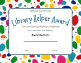 Library Helper Award Certificate