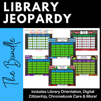 Preview of Library Jeopardy Bundle - Orientation, Digital Citizenship, Halloween, Holiday