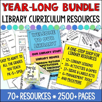 Preview of School Library Signs Lessons Activities BUNDLE K-5 Year Long Curriculum Support
