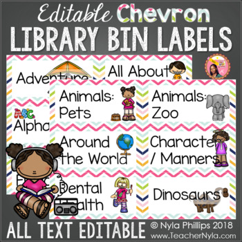 Preview of Chevron Library Labels with Pictures - Editable