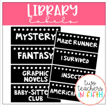Preview of Library Labels- Black and White with Dots {Editable}