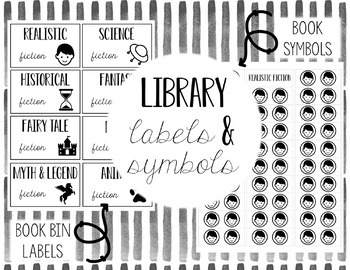Preview of Library Labels & Genre Posters BUNDLE!  Black & White-- Editable