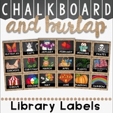 Library Labels in a Chalkboard and Burlap Classroom Decor Theme