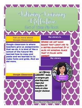 Preview of Library Learning Reflection End of Year Flip Book