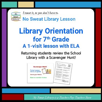 Preview of Library Orientation Lesson with 7th grade ELA - Scavenger Hunt & Fiction Books