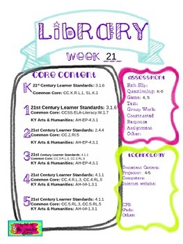 Preview of Library Lesson Plans K-5 Week 21