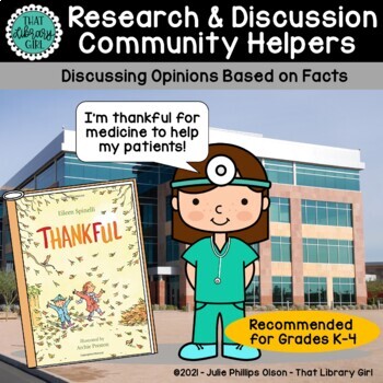 Preview of Library Lesson | Research | Thankful Community Helpers | Discussions