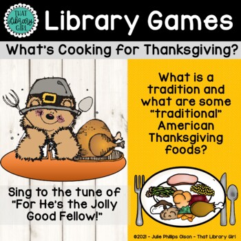 Preview of Library Lesson | Thanksgiving | What's Cooking for Thanksgiving? | Game
