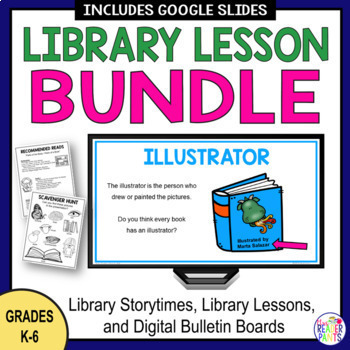 Preview of Elementary Library Lesson BUNDLE - Back to School - Year of Library Lessons