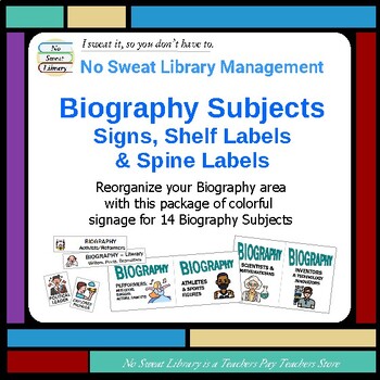 Preview of Library Management: Biography Signs, Shelf Labels, Spine Labels