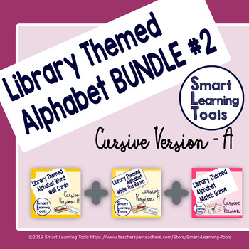 Preview of Library Media Center Alphabet Bundle 2- Cursive Version A