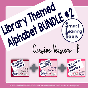 Preview of Library Media Center Alphabet Bundle 2- Cursive Version B