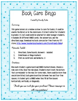 Preview of Library Media Center - Book Care Bingo