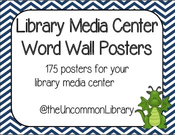 Preview of Library Media Center Word Wall - 175 Posters in Navy Chevron Little Dragon