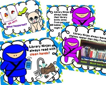 Preview of Library Ninjas Book Care PowerPoint with Bookmarks