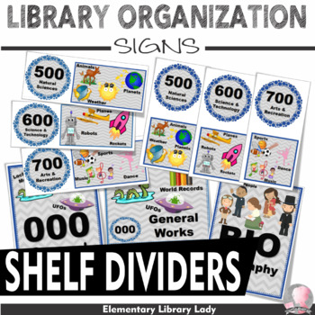 Preview of Library Signs Organization Shelf Divider Set Dewey Decimal EDITABLE