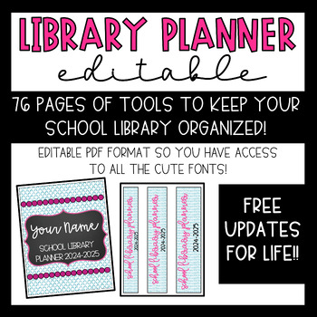 Preview of Library Planner Binder Elementary EDITABLE 2024-2025 FREE UPDATES