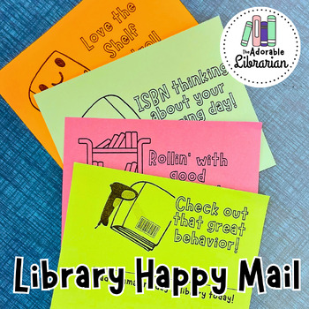 Preview of Library Positive Notes Home - Happy Mail - PBIS - Book Theme