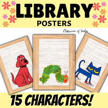 Preview of Library Posters Favorite Popular Book Characters Classroom Decor Bulletin Board