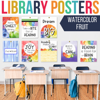 Preview of Library Posters | Watercolor Fruit | EDITABLE