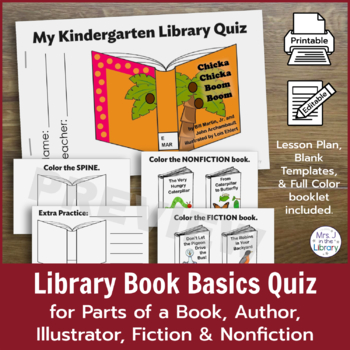 Preview of Library Quiz for Parts of a Book, Author, Illustrator, Fiction & Nonfiction