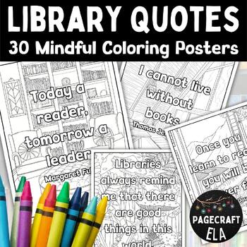 Preview of Library Quotes | 30 Mindful Coloring US Letter and A3 Printable Posters