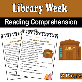 Preview of Library Reading Comprehension CVC Stories for K-2 | Library Week Activities