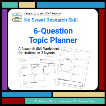 Preview of Library Research Skill: 6-Question Topic Planner in Portrait & Landscape Layouts
