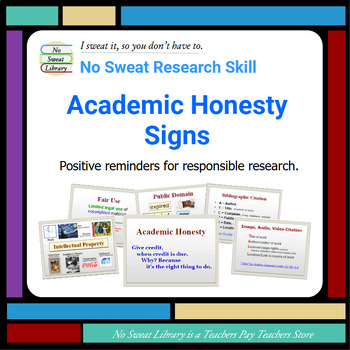 Preview of Library Research Skill: Academic Honesty Signs - 6 Reminders for Students!