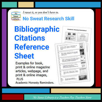 Preview of Library Research Skill: Bibliographic Citations Reference Sheet for Text & Media