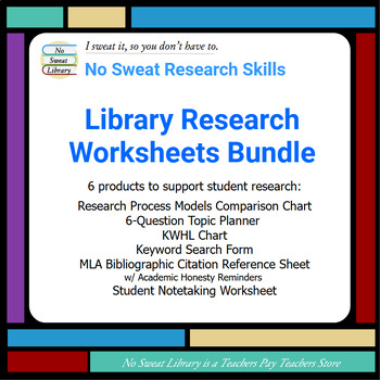 Preview of Library Research Skills: Student Research Worksheets Bundle for Middle School
