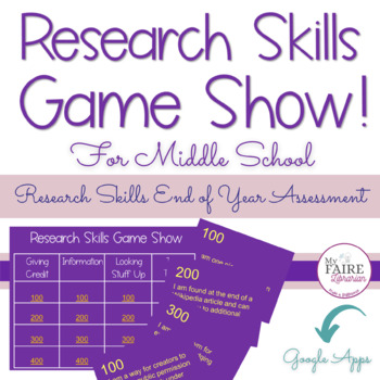 Preview of Library Research Skills Assessment Game | Middle School | End of Year Activity |